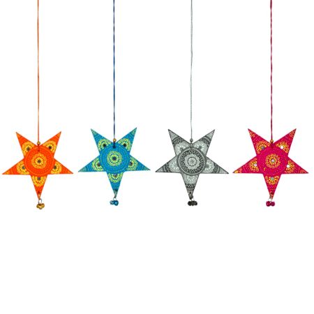 Handmade Wooden Star Christmas Hanging for Home Decor - Orange, Black, Blue, Pink